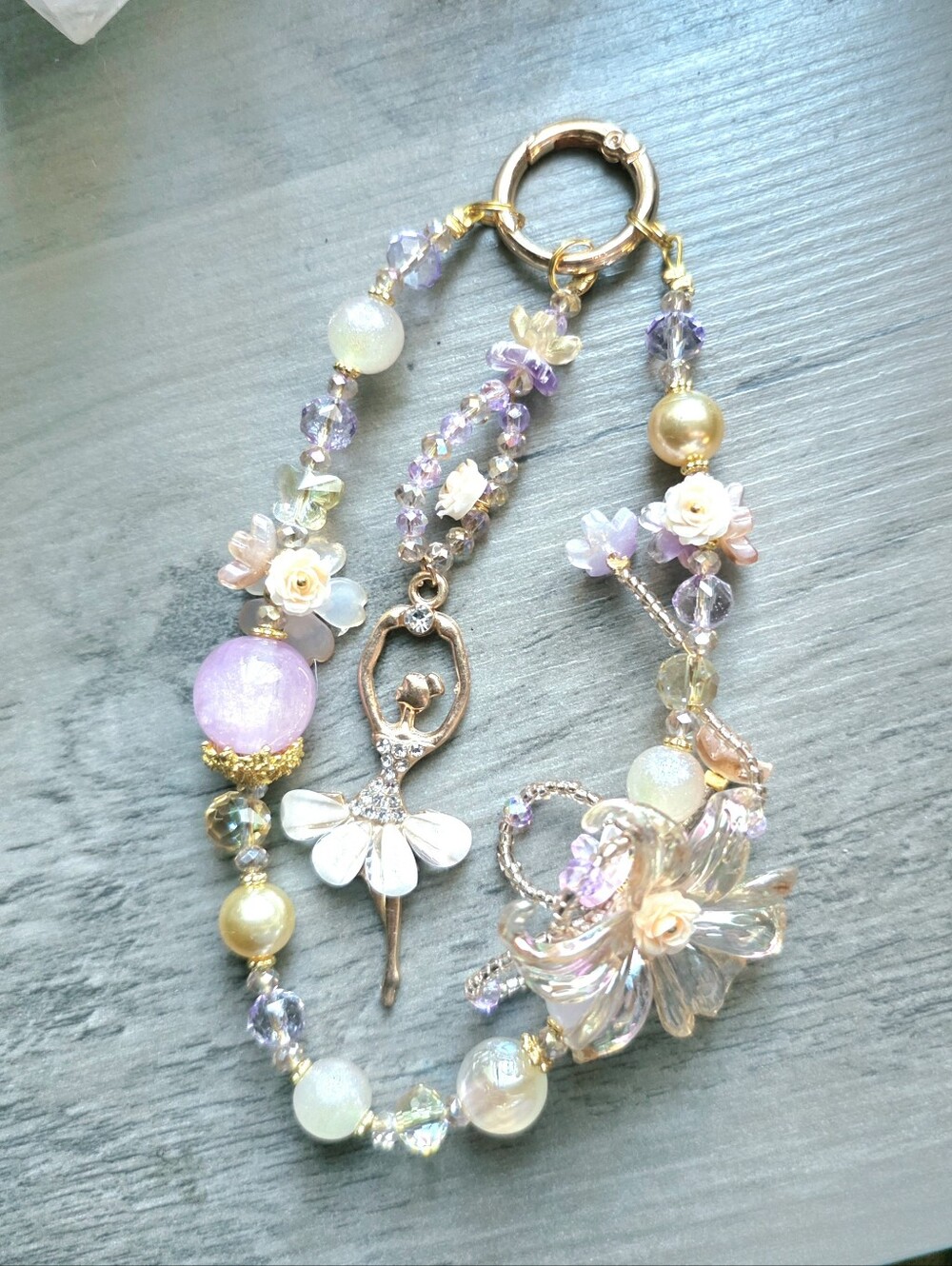 🩰 NWT Handcrafted Phone Charm Pink Ballerina Centered and Glass Crystal Flower - Picture 3 of 5